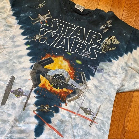 Vintage Liquid Blue Star Wars T Shirt Darth Vader X Wing Tie Starfighter - Picture 2 of 7